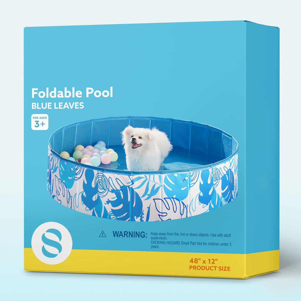 JOYFY Foldable Pool Plastic Kiddie Pool, Portable Doggie Swimming Pool for Dogs Cats and Kids(63 x 12, Blue)