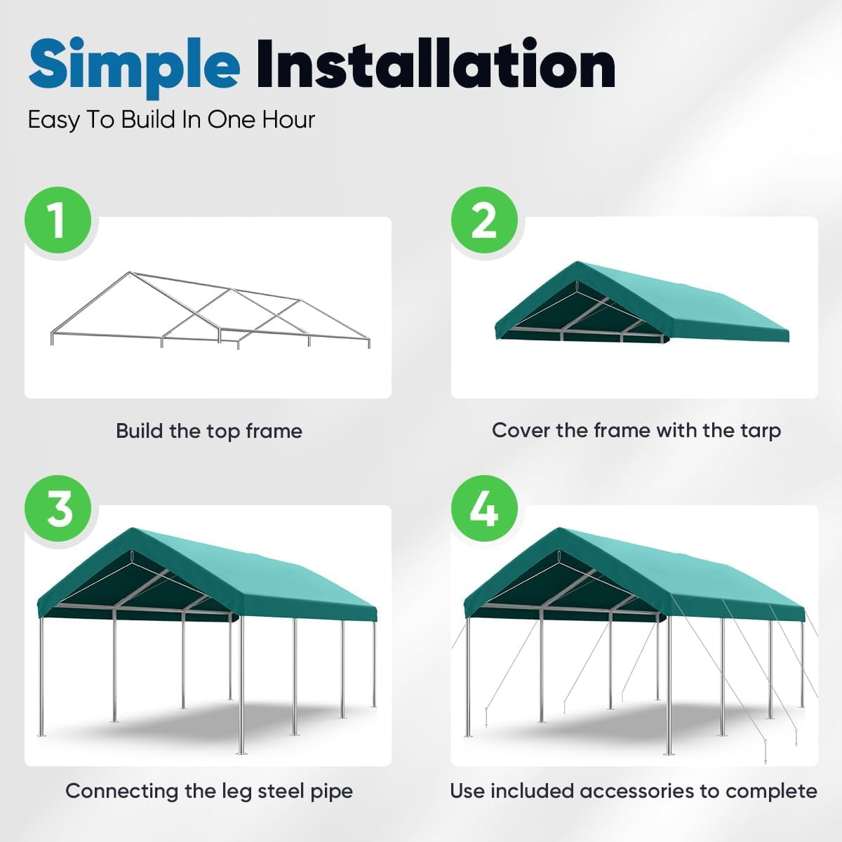 Quictent 10x20 ft Heavy Duty Carport Canopy Galvanized Car Tent Outdoor Garage Boat Shelter with Reinforced Structure, No Sidewall - White
