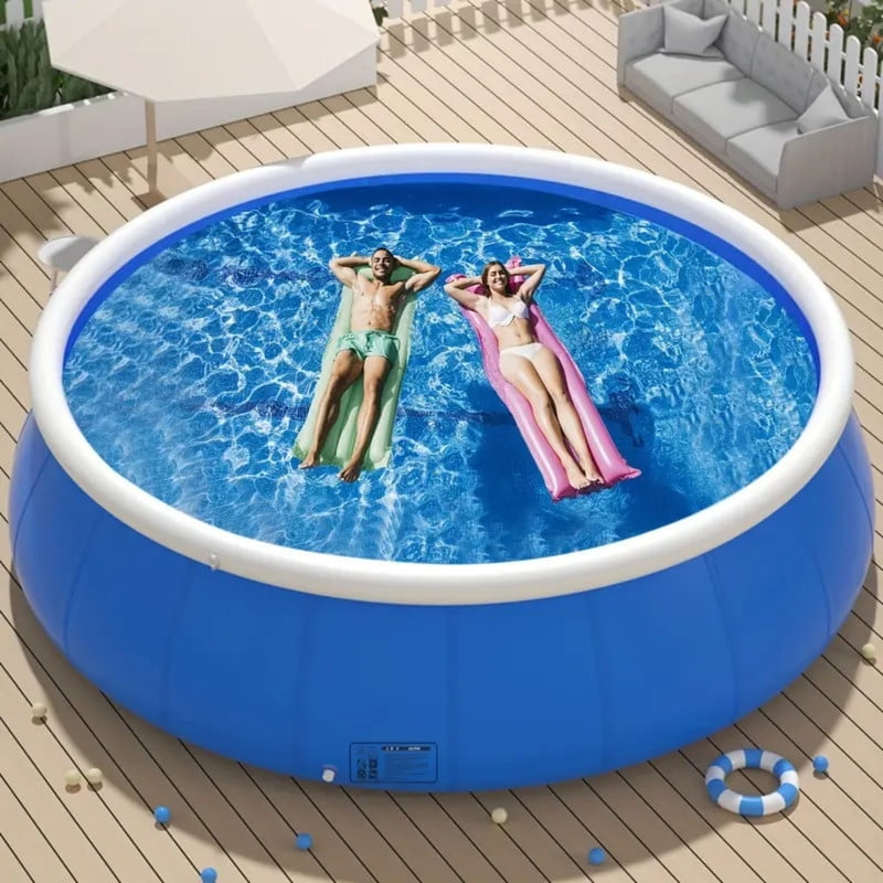 JXXRZ 8x2.1 Ft Inflatable PVC Swimming Pool, Outdoor Foldable Family Pool with Quick Drain