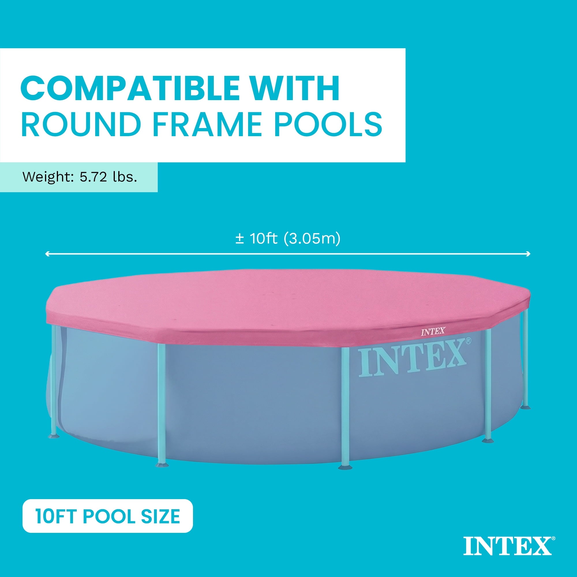 INTEX 10 Foot Pool Cover for Round Metal Frame Outdoor Backyard Swimming Pool, Pink