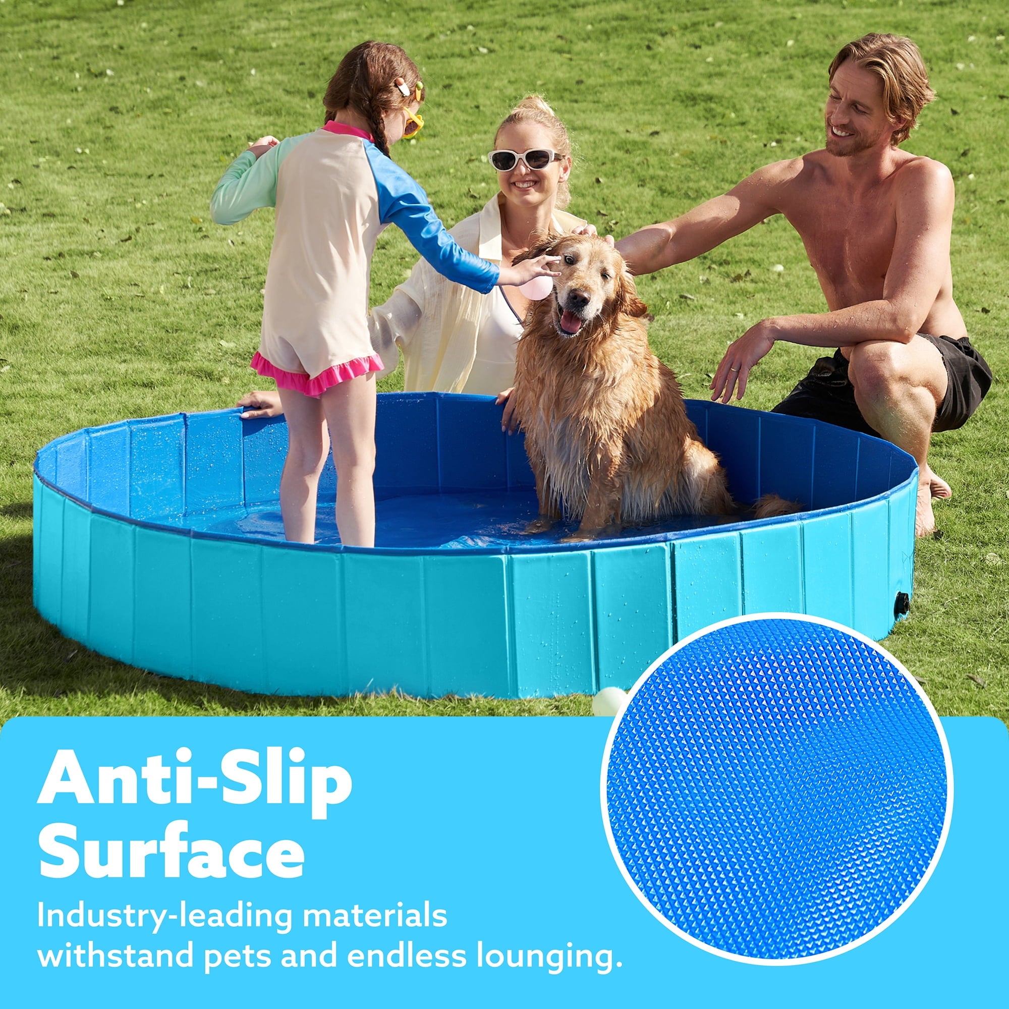 JOYFY Foldable Pool Plastic Kiddie Pool, Portable Doggie Swimming Pool for Dogs Cats and Kids(63 x 12, Blue)