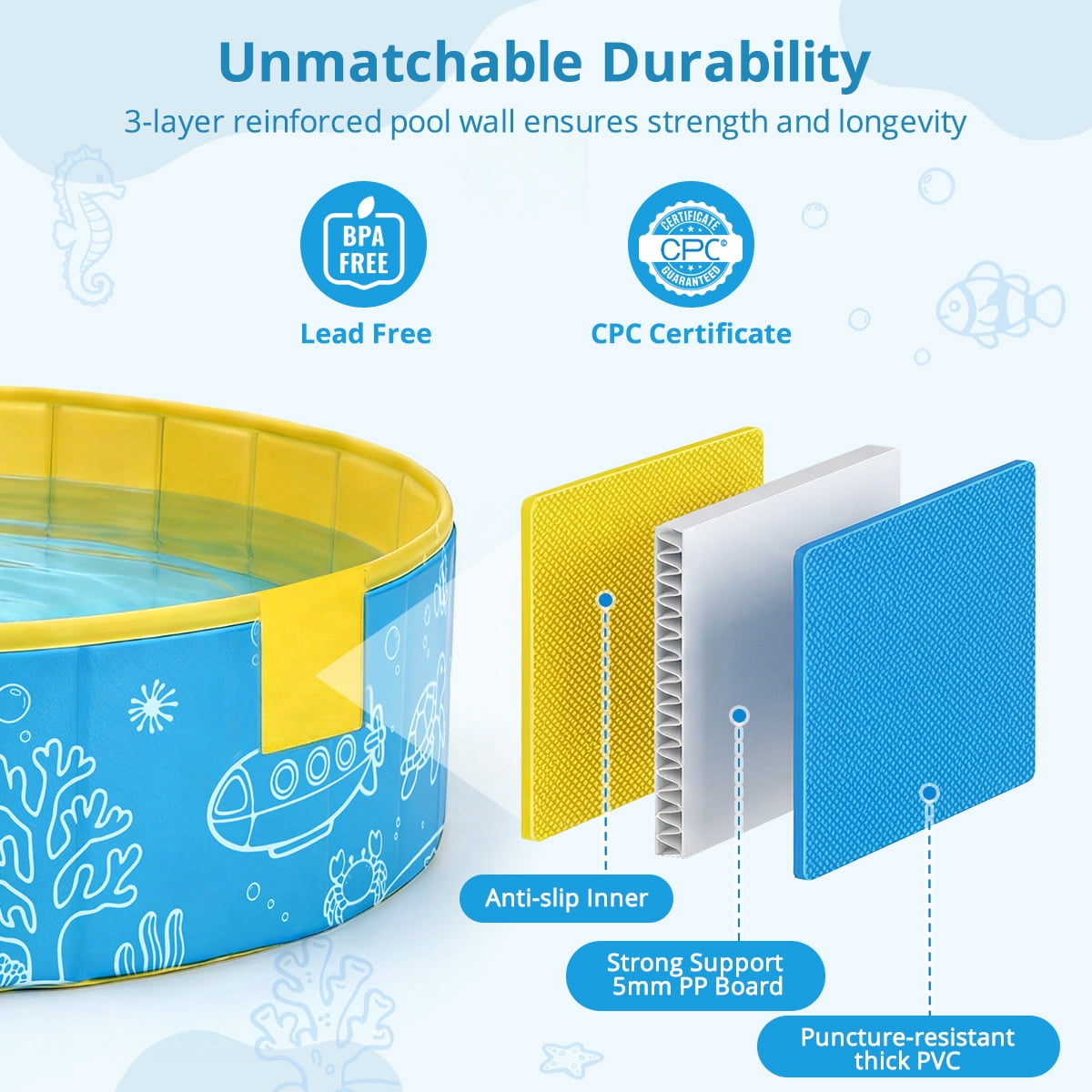Kids Pool, Caveen Foldable Kiddie Pools for Toddler, Swimming Pool with Canopy for Backyard