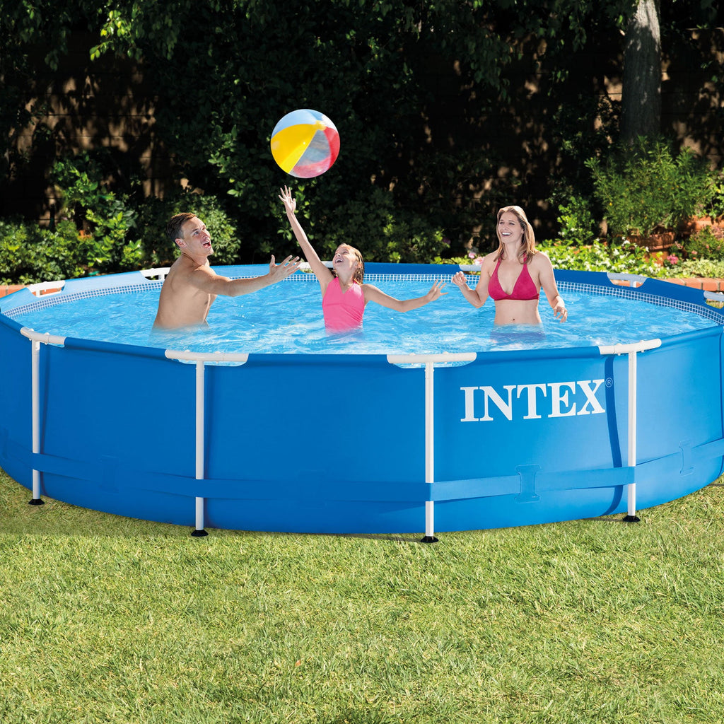 Open Box Intex 12' x 30 Metal Frame Round Above Ground Swimming Pool