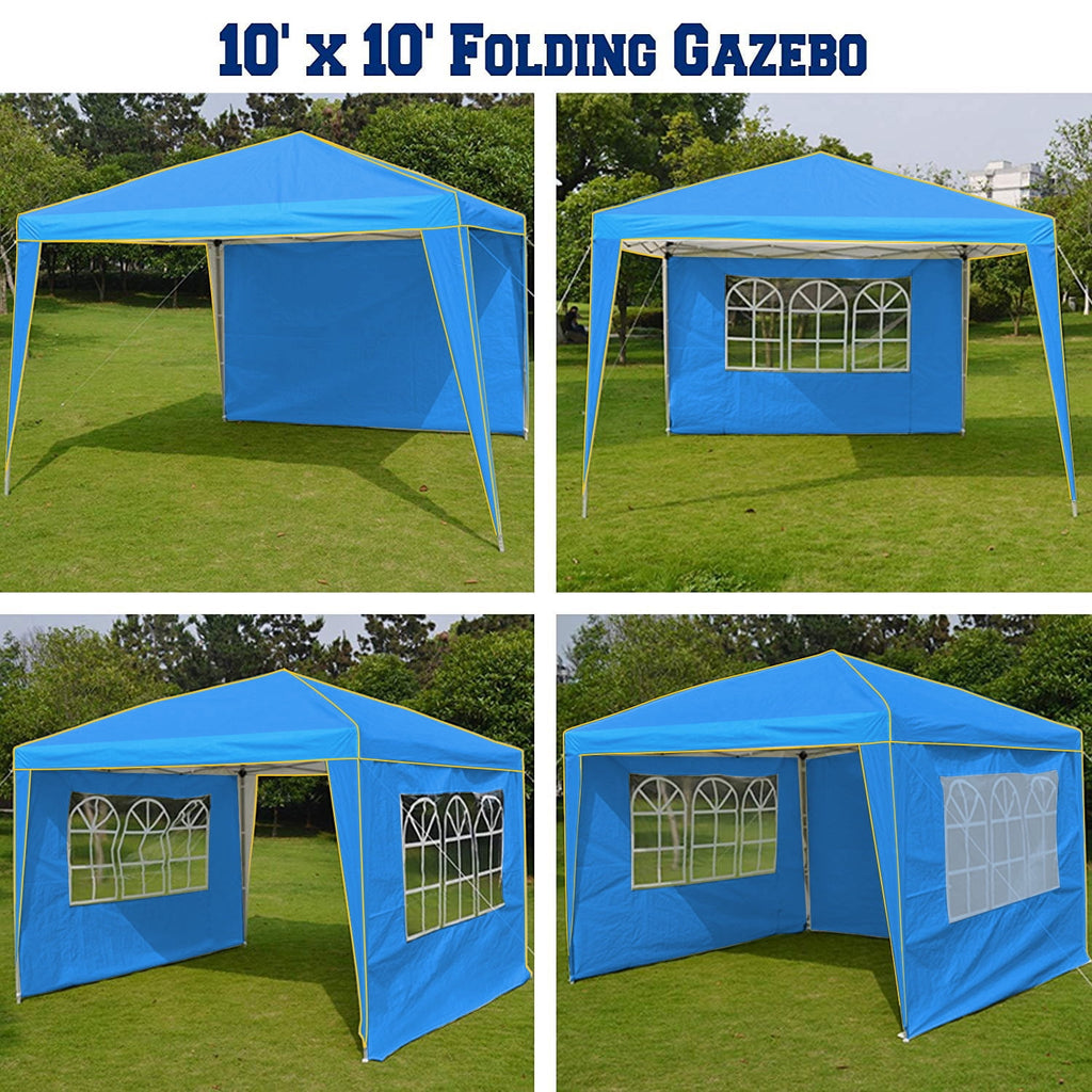 HOTEEL Pop up Canopy Tent 10x10 Commercial Instant Canopy with 4 Sidewalls & Carry Bag,Portable Tent for Parties Beach Camping Party Event Shelter Sun Shade,Dark Blue