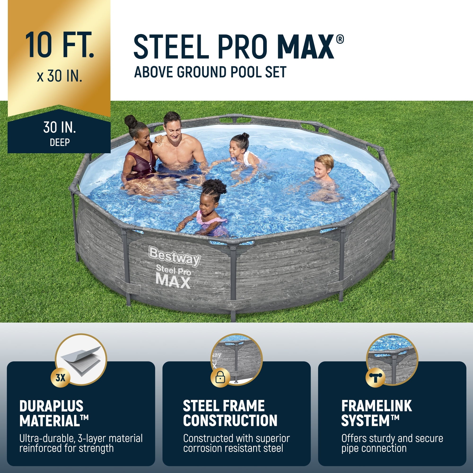 Bestway Steel Pro MAX 10'x30\ Metal Frame Above Ground Pool Set w/ Filter Pump & Cartridge