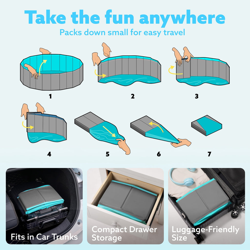 JOYFY Foldable Pool Plastic Kiddie Pool, Portable Doggie Swimming Pool for Dogs Cats and Kids(63 x 12, Blue)