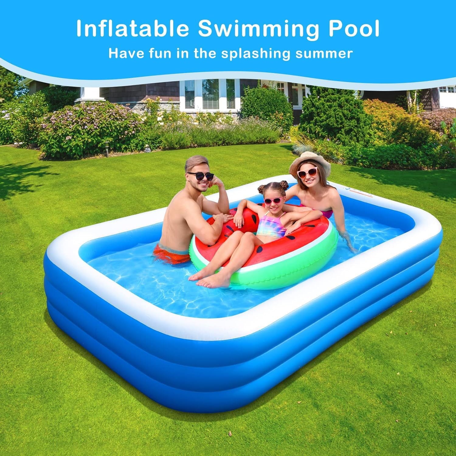 BN-LINK Inflatable Swimming Pool, 83’’ × 53’’ × 20’’ Large & Thickened Family Swimming Pool for Garden, Outdoor, Backyard, Suitable for Adults and Family