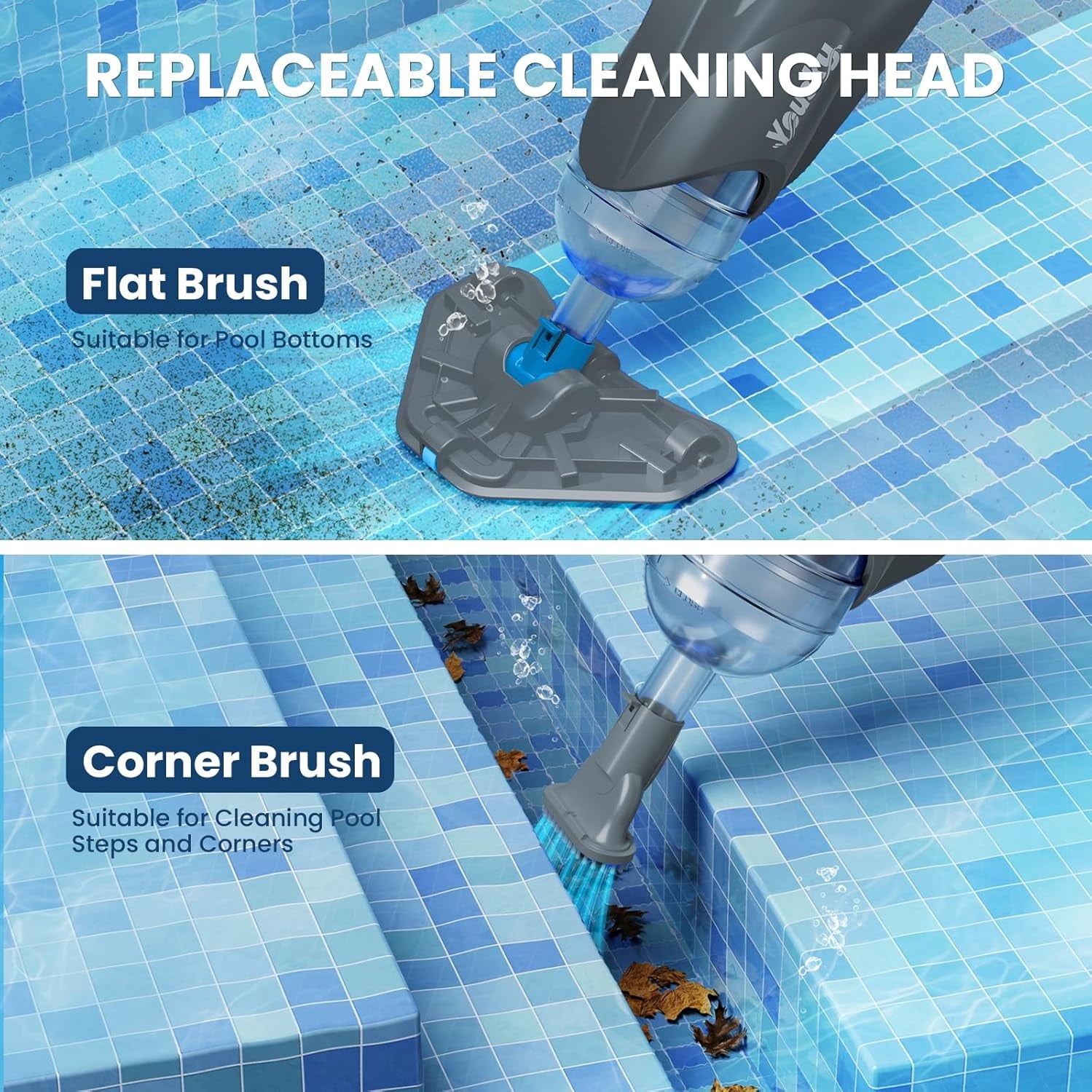 2025 Upgraded Handheld Pool Vacuum Cleaner for Above Ground & Inground Pools - Cordless Pool Cleaner w/18.5GPM Suction, Telescoping Pole(20-69in), 2 Brush Heads - Ideal for Spas & Hot Tubs