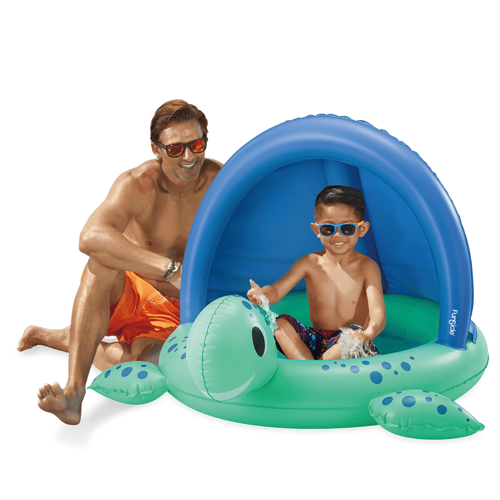 Funsicle 3.3ft Turtle Cove Shaded Pool, Inflatable Kiddie Pool, Multicolor, Round, Age 3 & up