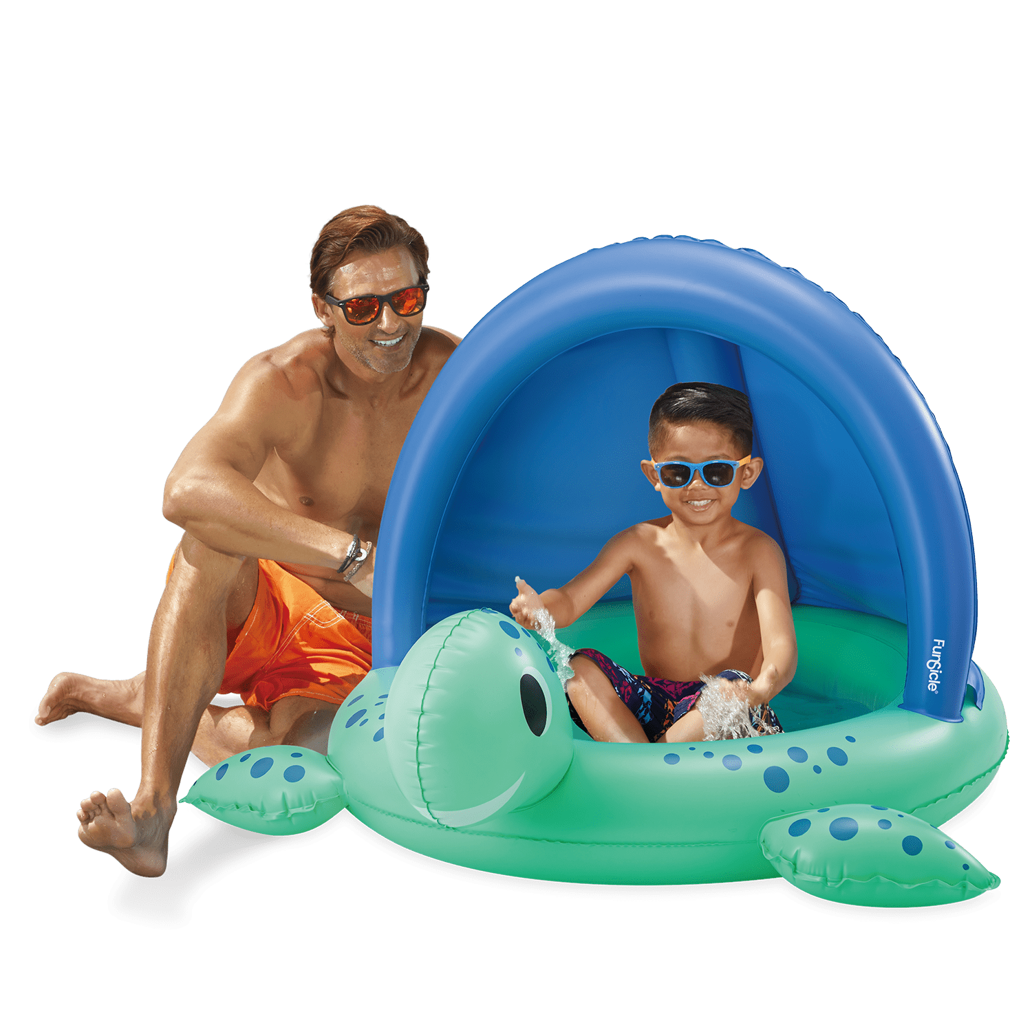 Funsicle 3.3ft Turtle Cove Shaded Pool, Inflatable Kiddie Pool, Multicolor, Round, Age 3 & up