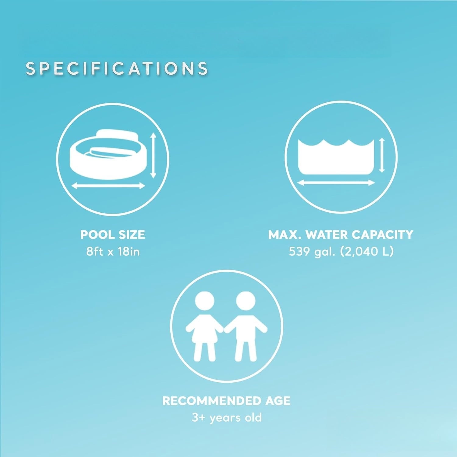 Deep Sea Blue 8 Feet x 18 Inch SnapSet Instant Round Plastic Above Ground Swimming Kiddie Pool for Ages 3 Years and Up, Blue