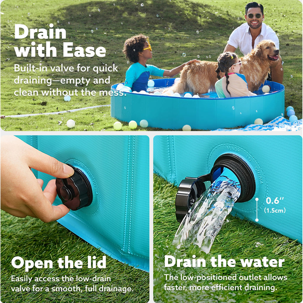 JOYFY Foldable Pool Plastic Kiddie Pool, Portable Doggie Swimming Pool for Dogs Cats and Kids(63 x 12, Blue)