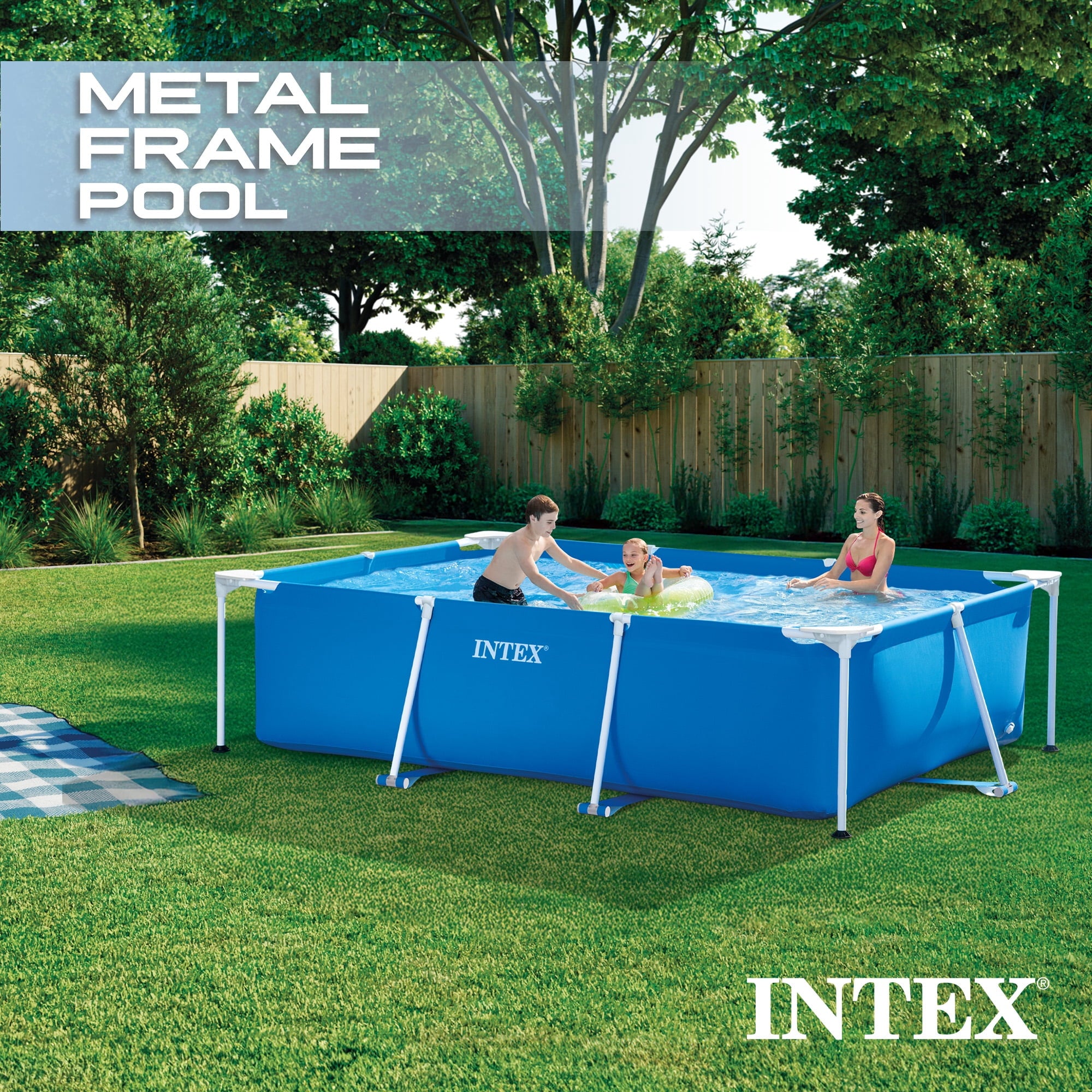 Intex 14.75' x 33 Rectangular Frame Above Ground Outdoor Swimming Pool