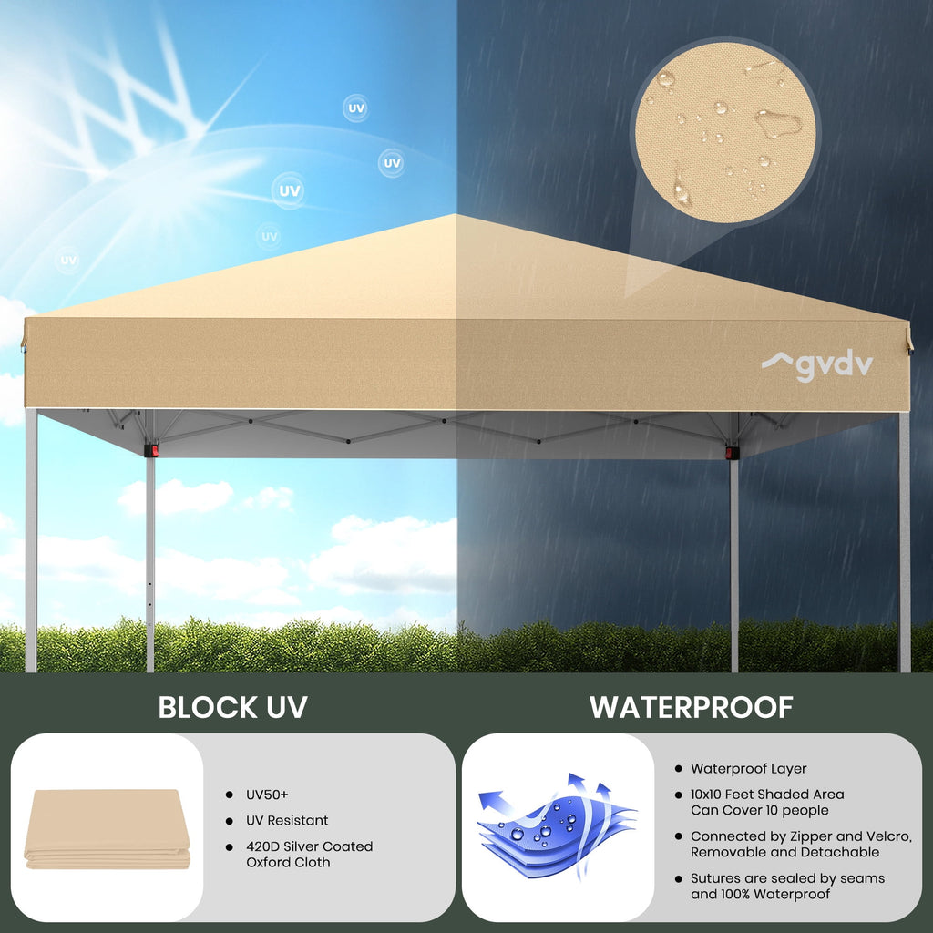 GVDV Canopy Tent, 10x10 ft Easy Pop up Outdoor Canopy Tent, Portable Straight Leg Gazebo Instant Canopy, Blue