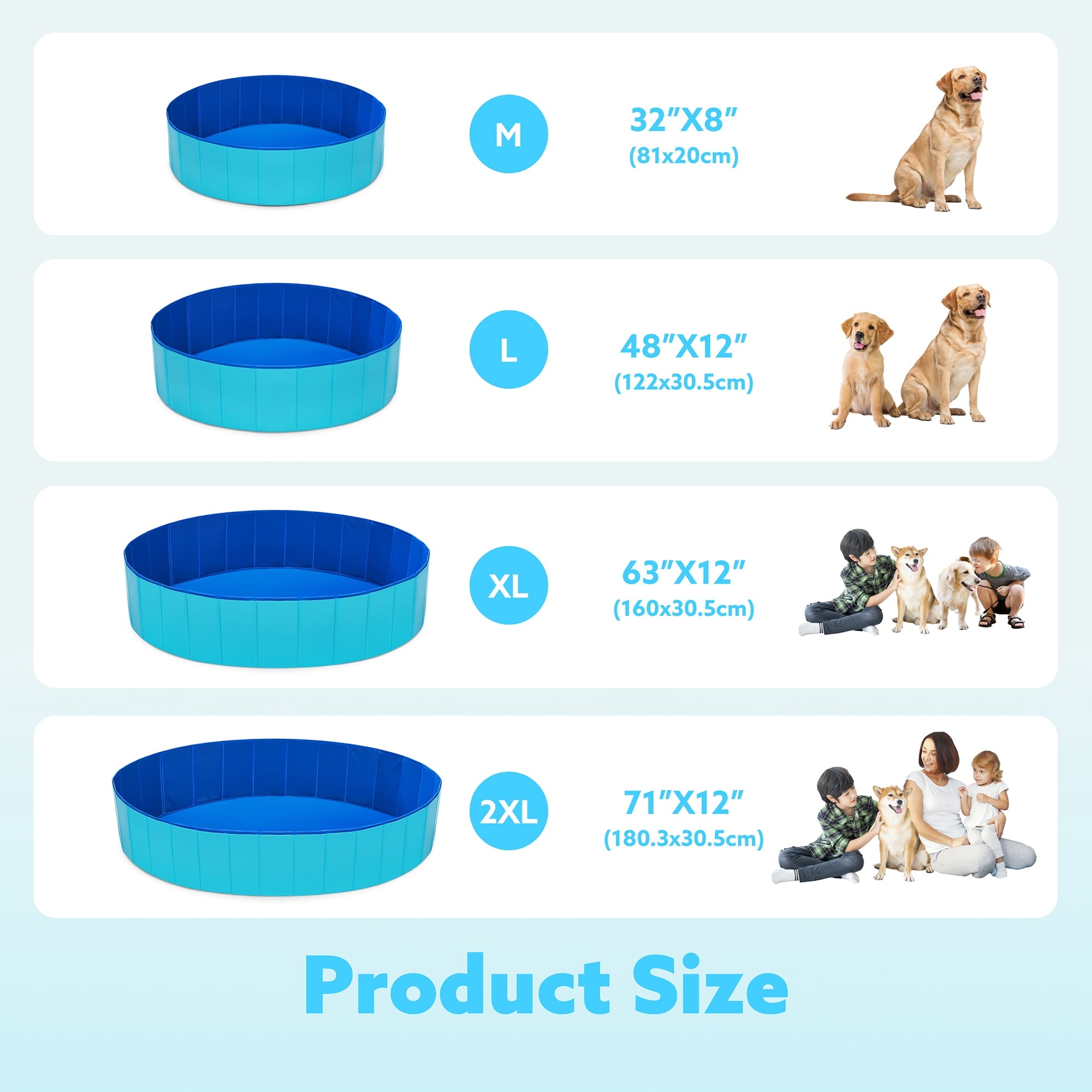 JOYFY Foldable Pool Plastic Kiddie Pool, Portable Doggie Swimming Pool for Dogs Cats and Kids(63 x 12, Blue)