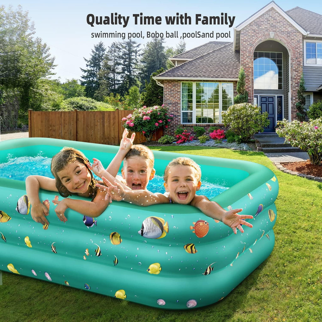 GVDV Inflatable Pool, 9.83 x 6 x 1.83 ft Family Swimming Pools for Kids, Toddlers, Infant, Adult, Rectangular, Thickened