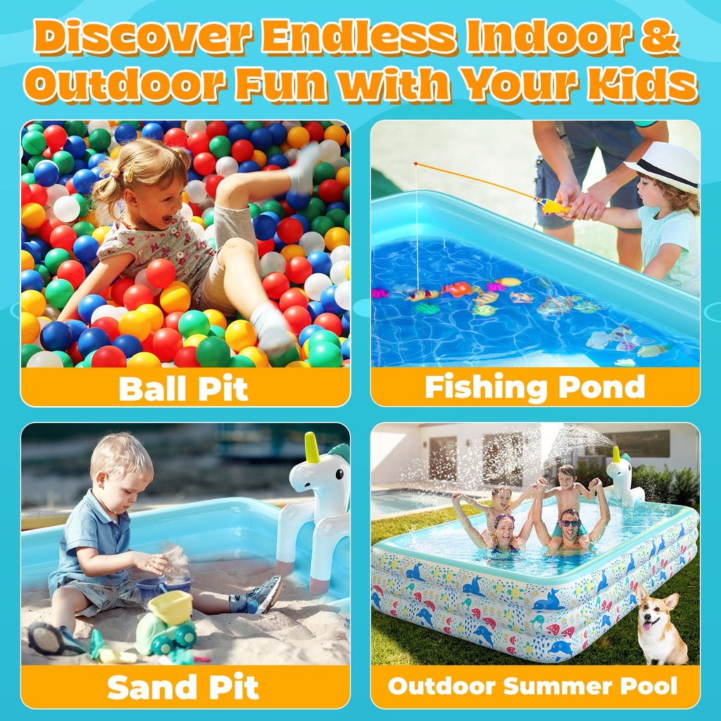 WonderStone 2 in 1 Inflatable Pool with Sprinkler, 118''x 71''x 24'' Oversizd Thickened Family Swimming Pool, Blow up Pool for Adult Kids Children Summer Outdoor Garden Backyard