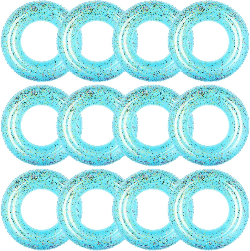 12 Pcs Summer Swim Rings with Glitter Fun Inflatable Pool Float Round Shaped Swimming Pool Tubes for Beach Party Supplies