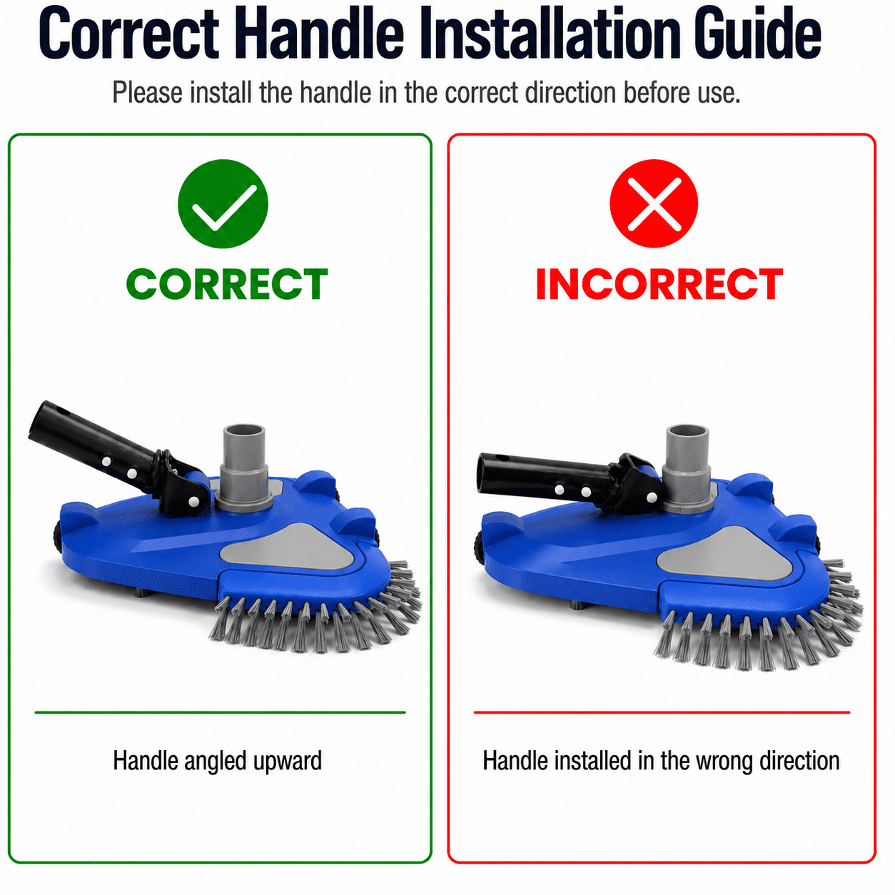 WaterJingle Weighted Triangular Pool Vacuum Head with Wheels, Swivel Hose Adapter and Corner Brushes
