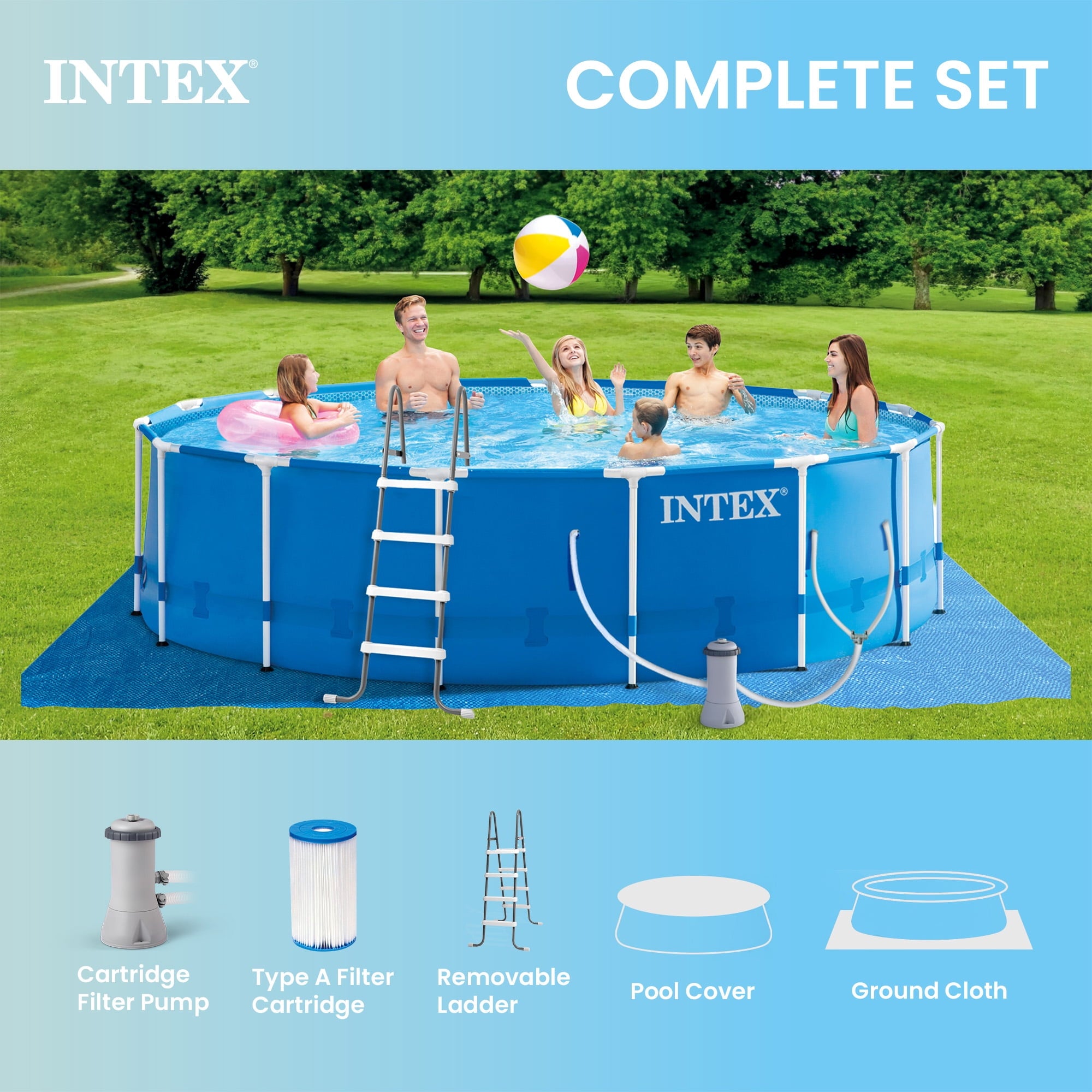 Intex 15ft x 48in Frame Swimming Pool Set w/ Pump and Filter Pump Cartridges