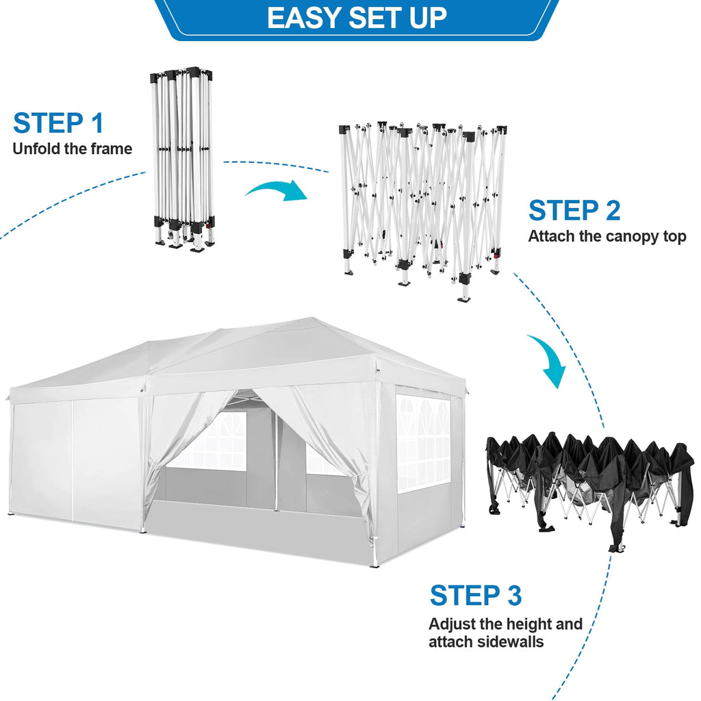 HOTEEL 10x10ft Popup Canopy Waterproof Canopy with 4 Sidewalls Outdoor Commercial Instant Shelter Beach Camping Canopy Tent for Party, Black