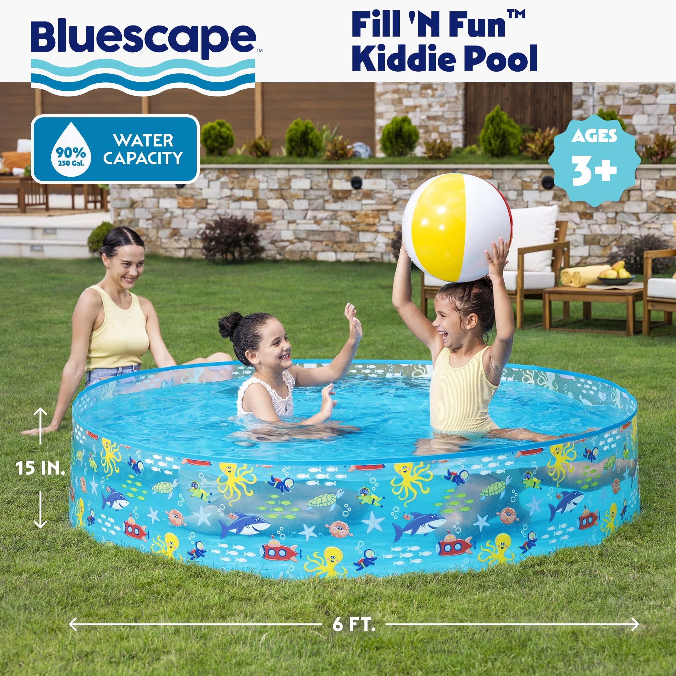 Bluescape Round Multi-Color Above-Ground Kiddie Pool 6' x 15