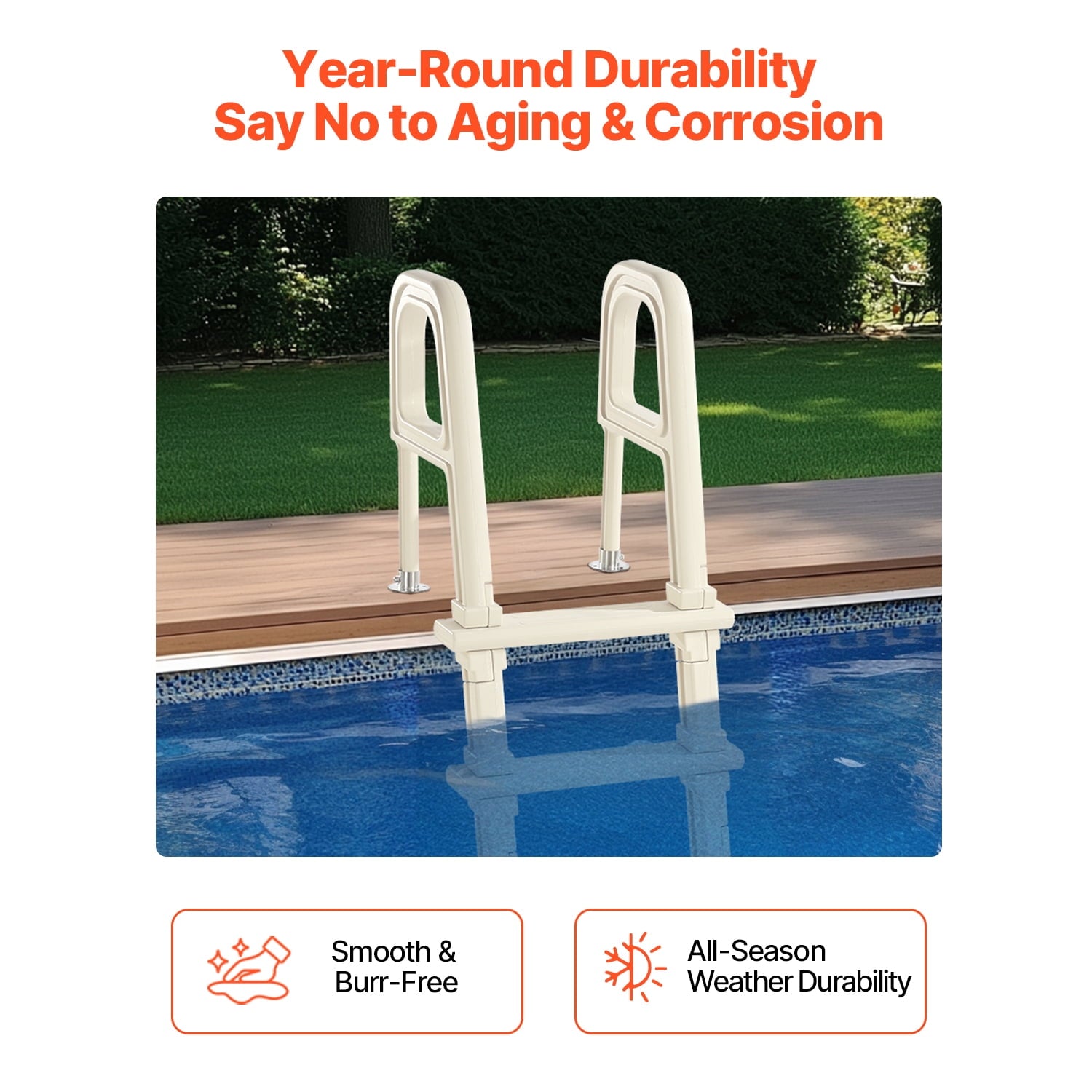 KFFKFF Pool Access Ladder, Angled at 75°, Dual Handrails with 5 Steps, Anti-slip and Robust, Supports up to 300 lbs, Suitable for 48-54 Inch Inground and Above-ground Pools