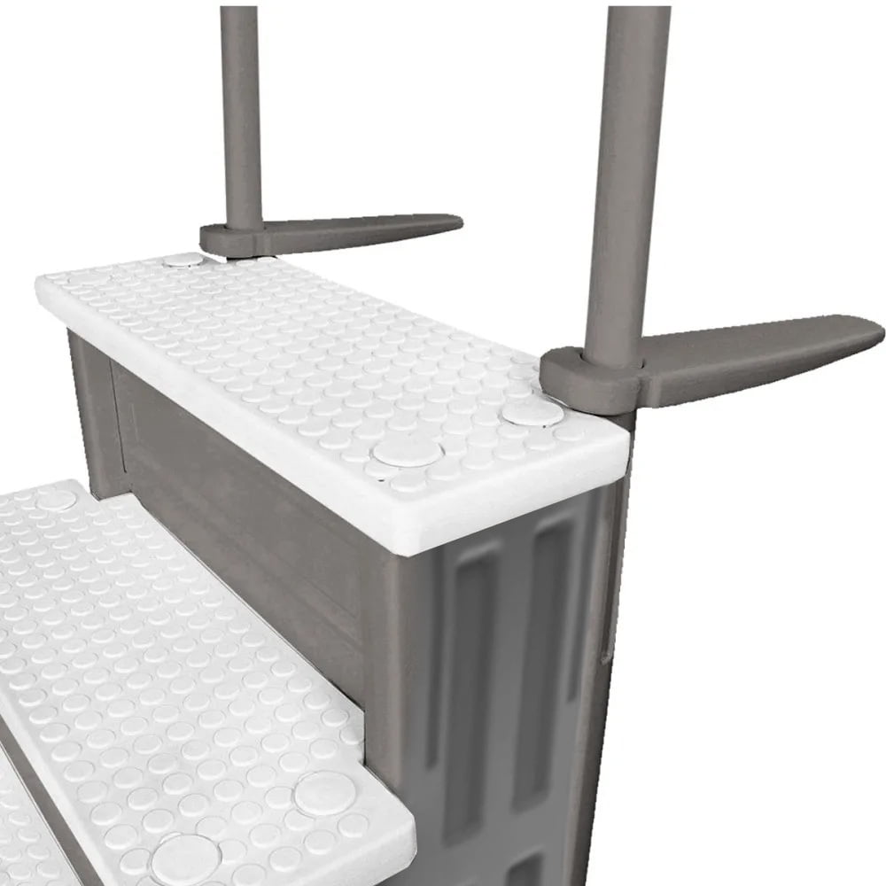 Aqua Select White Anti-Slip Pool Steps with White Steps and White Outside Flip-up Safety Ladder, 48-54H