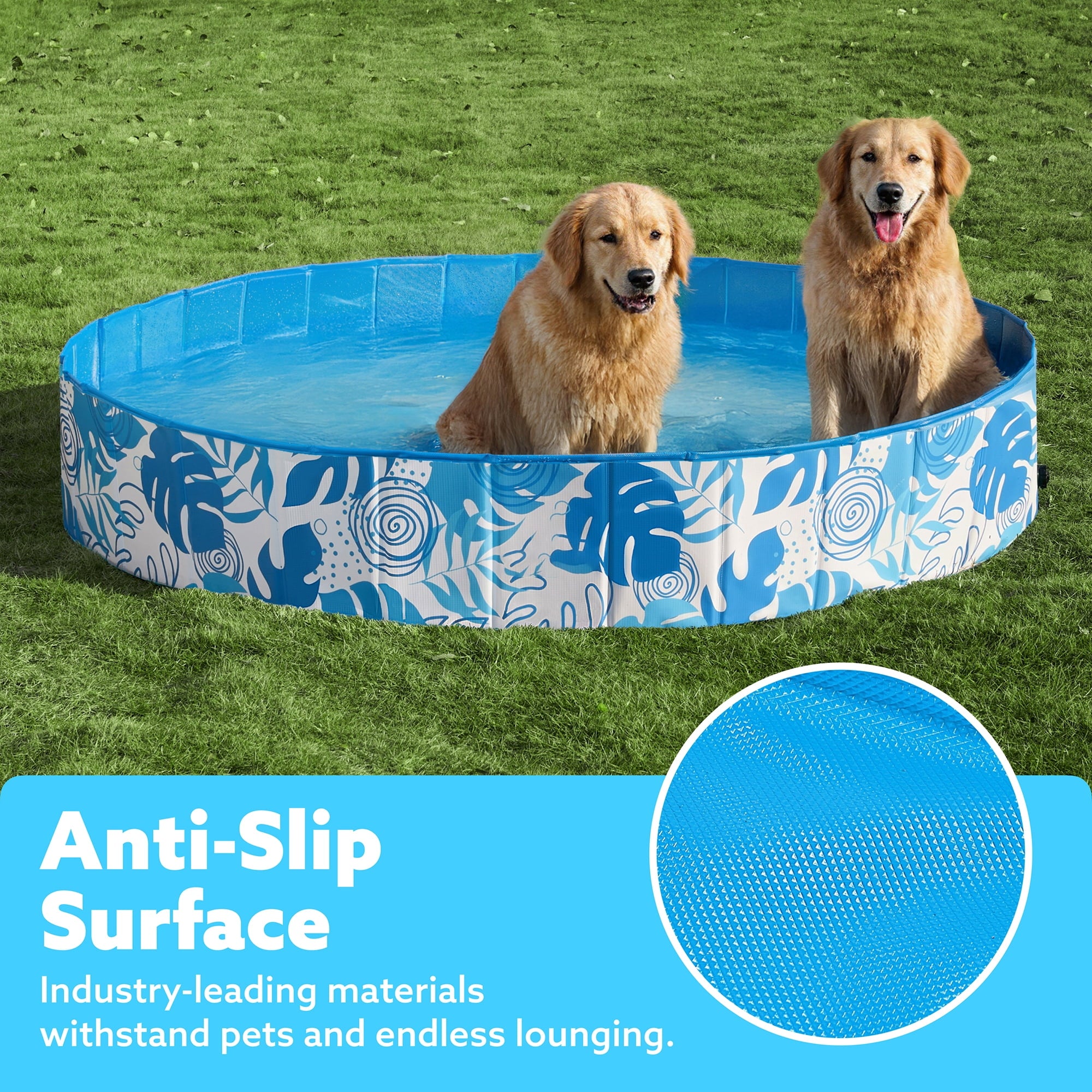 JOYFY Foldable Pool Plastic Kiddie Pool, Portable Doggie Swimming Pool for Dogs Cats and Kids(63 x 12, Blue)
